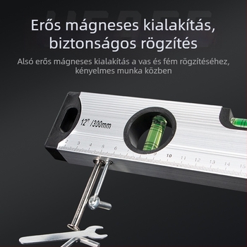 Magas pontosságú mágneses vízszint vonalzó alumíniumötvözet testtel, szilárd kivitel, mágneses funkcióval és beépített szintmérővel.