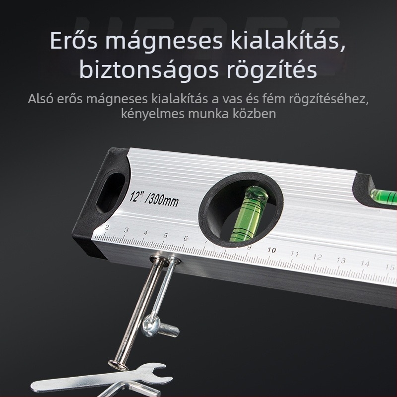 Magas pontosságú mágneses vízszint vonalzó alumíniumötvözet testtel, szilárd kivitel, mágneses funkcióval és beépített szintmérővel.