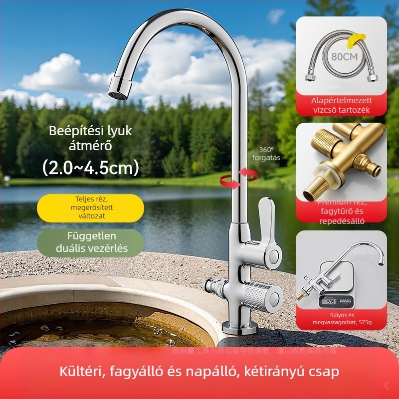 Kültéri rézcsap mosogatáshoz és autómosáshoz, belső réz szeleptokkal, 0-90°C, 0,1-0,9 MPa, ülő szerelés