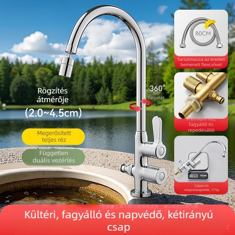 Kültéri rézcsap mosogatáshoz és autómosáshoz, belső réz szeleptokkal, 0-90°C, 0,1-0,9 MPa, ülő szerelés