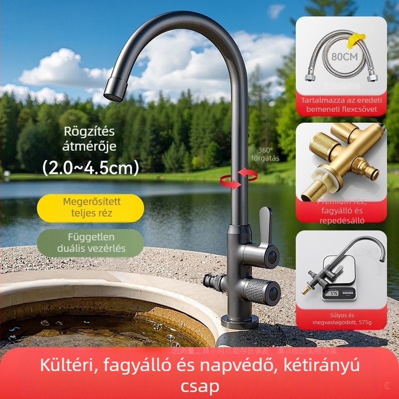 Kültéri rézcsap mosogatáshoz és autómosáshoz, belső réz szeleptokkal, 0-90°C, 0,1-0,9 MPa, ülő szerelés