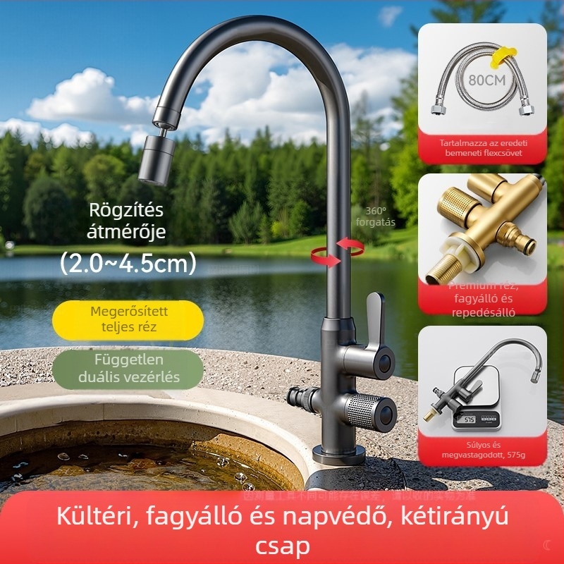 Kültéri rézcsap mosogatáshoz és autómosáshoz, belső réz szeleptokkal, 0-90°C, 0,1-0,9 MPa, ülő szerelés