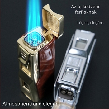 Fémes butános gyújtó, szélvédett, szivarvágóval és szivartartóval