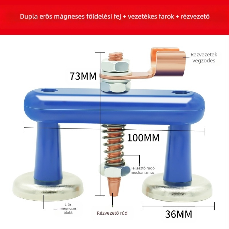 Hegesztési segéd: erős mágneses földelő kapocs rögzített vas fejjel