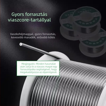 Rozsdamentes acél forrasztódrót fluxmaggal, fluxtartalom 2.2, működési hőmérséklet 280°C, alkalmas rozsdamentes acél és Li-ion akkumulátorok forrasztására