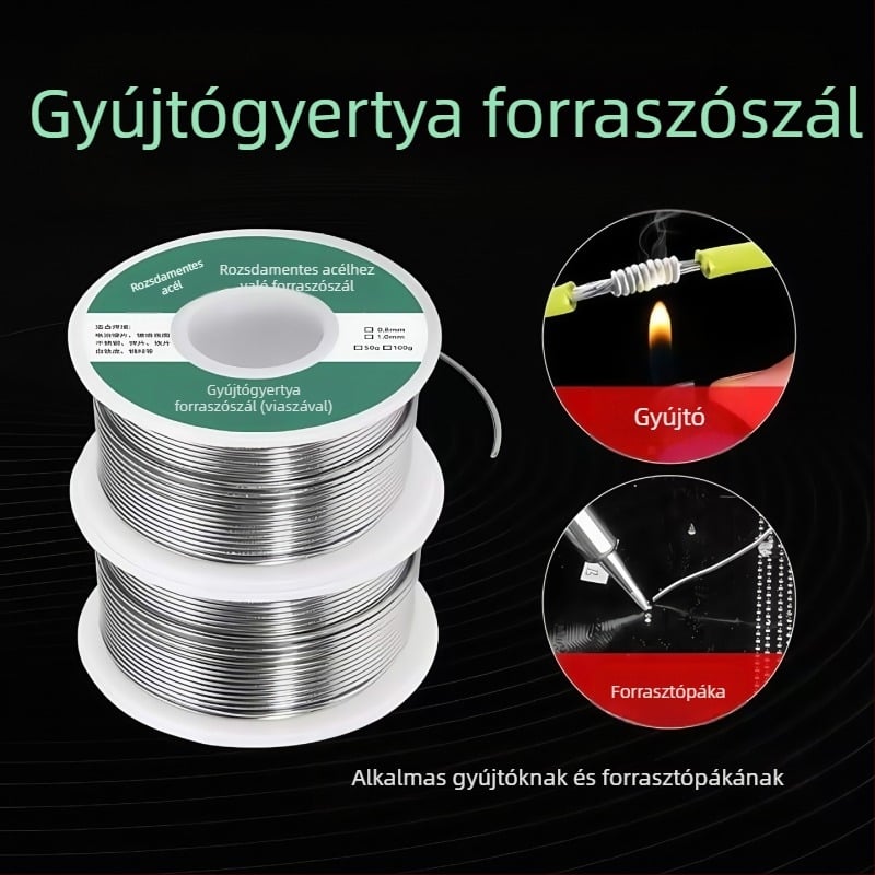 Rozsdamentes acél forrasztódrót fluxmaggal, fluxtartalom 2.2, működési hőmérséklet 280°C, alkalmas rozsdamentes acél és Li-ion akkumulátorok forrasztására