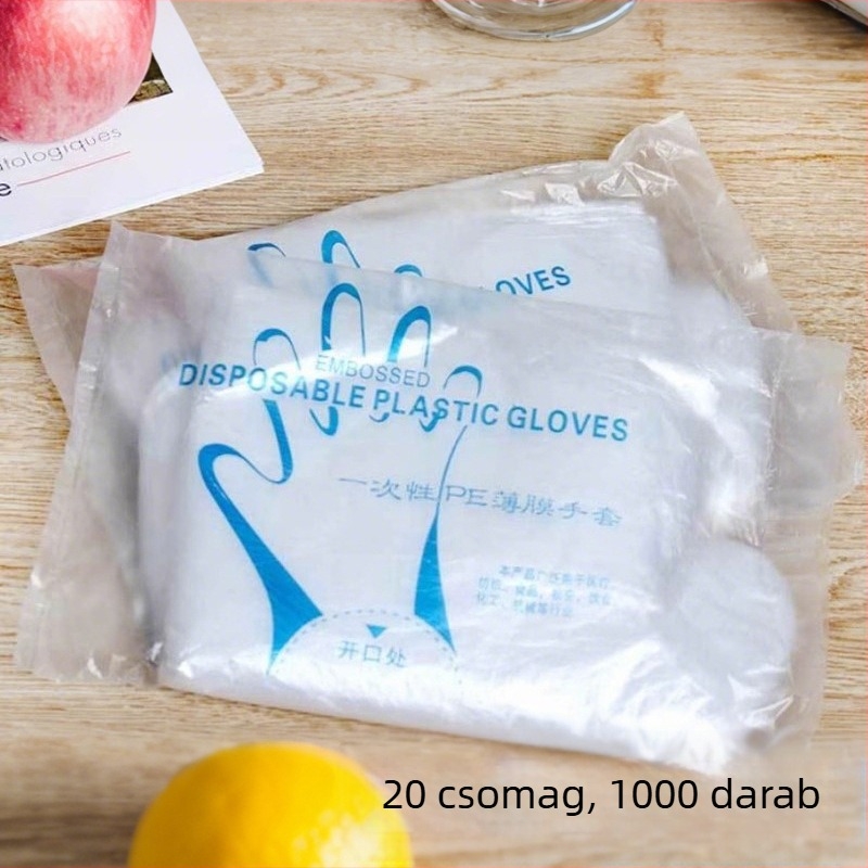 Egyszer használatos kesztyűk kereskedelmi konyhák számára, vízálló, 0,04 mm vastagság, logónyomás lehetséges, testre szabható