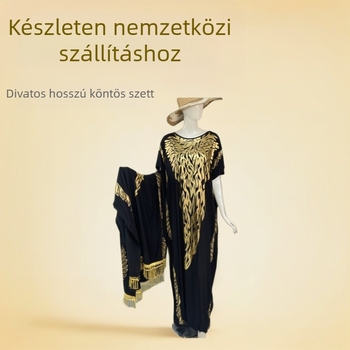 Muszlim afrikai/Közel-keleti köntös és fejkendő szett, pamut-selyem anyag, bronzolt felület, bő szabás, 3/4-es ujjak