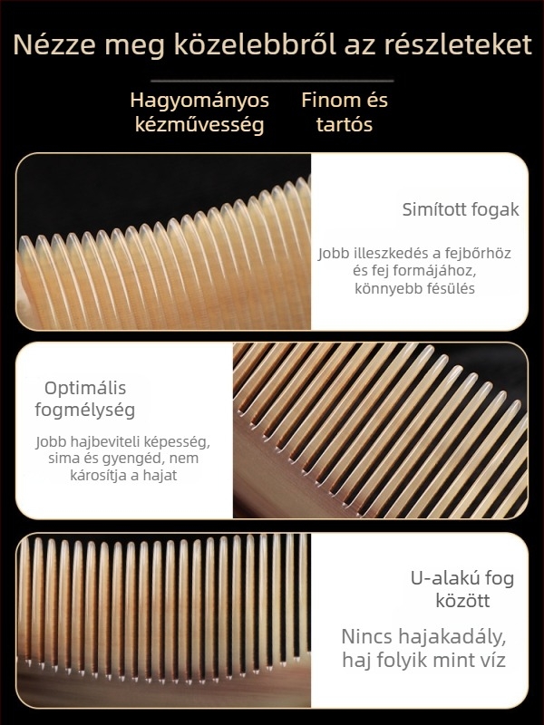 Szarvból készült fésű, levegő-párnás kialakítással hosszú hajúaknak — meridián fejmasszázs