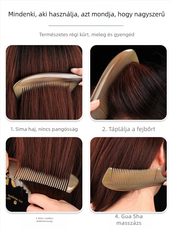 Szarvból készült fésű, levegő-párnás kialakítással hosszú hajúaknak — meridián fejmasszázs