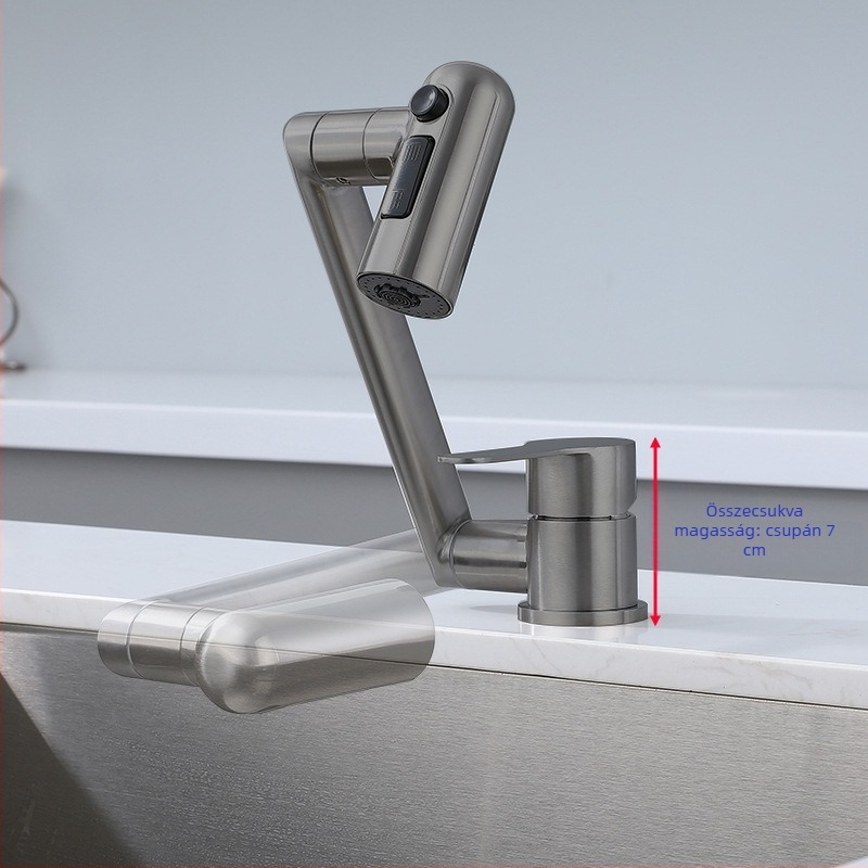 Összecsukható konyhai mosogatócsap RV-hez – meleg és hideg, rozsdamentes acél 304, modell OX31556, alacsony profil, kerámia korongos szelep, csiszolt felület, max. 90°C, névleges nyomás 1,2 MPa