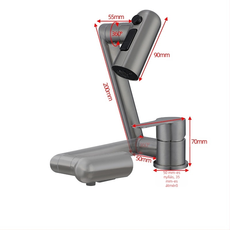 Összecsukható konyhai mosogatócsap RV-hez – meleg és hideg, rozsdamentes acél 304, modell OX31556, alacsony profil, kerámia korongos szelep, csiszolt felület, max. 90°C, névleges nyomás 1,2 MPa