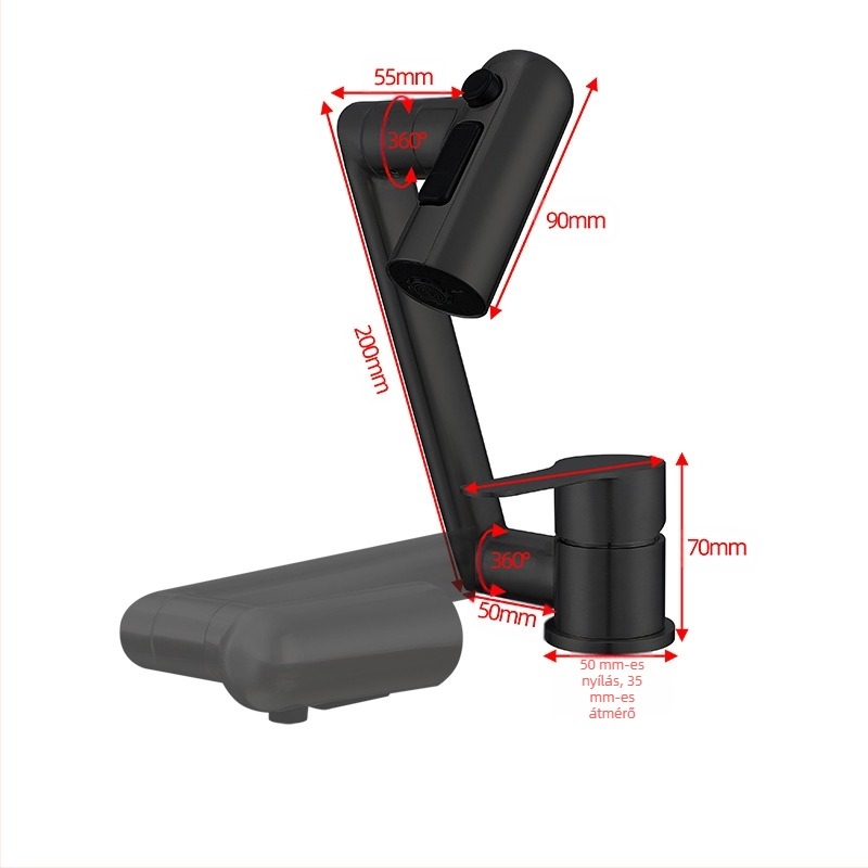 Összecsukható konyhai mosogatócsap RV-hez – meleg és hideg, rozsdamentes acél 304, modell OX31556, alacsony profil, kerámia korongos szelep, csiszolt felület, max. 90°C, névleges nyomás 1,2 MPa