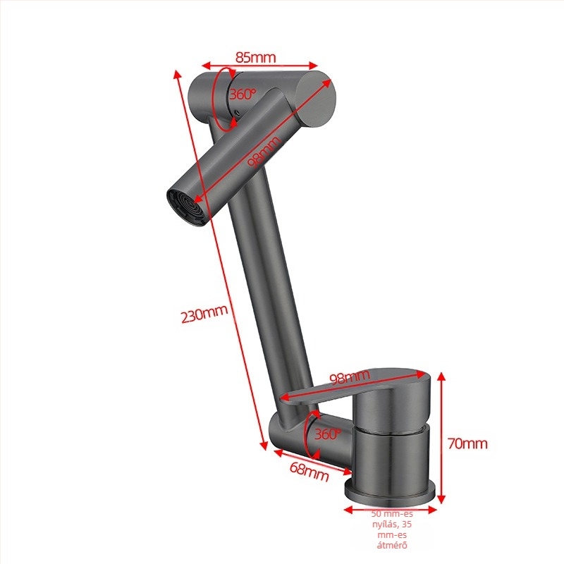 Összecsukható konyhai mosogatócsap RV-hez – meleg és hideg, rozsdamentes acél 304, modell OX31556, alacsony profil, kerámia korongos szelep, csiszolt felület, max. 90°C, névleges nyomás 1,2 MPa