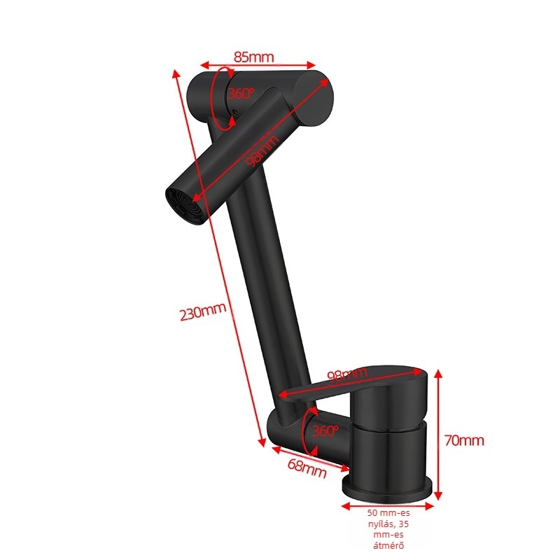 Összecsukható konyhai mosogatócsap RV-hez – meleg és hideg, rozsdamentes acél 304, modell OX31556, alacsony profil, kerámia korongos szelep, csiszolt felület, max. 90°C, névleges nyomás 1,2 MPa