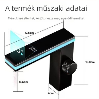 Ambient fényű mosdócsaptele réztesttel, intelligens digitális kijelző, kerámiás korongos szelep, 1–90°C