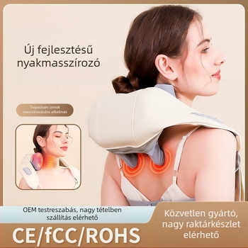 Nyaki gerinc masszírozó egész testre, infravörös terápiával, 6 masszázshéj, újratölthető FZ-666 modell, időzítő, kábeles vezérlés, 3 fokozat