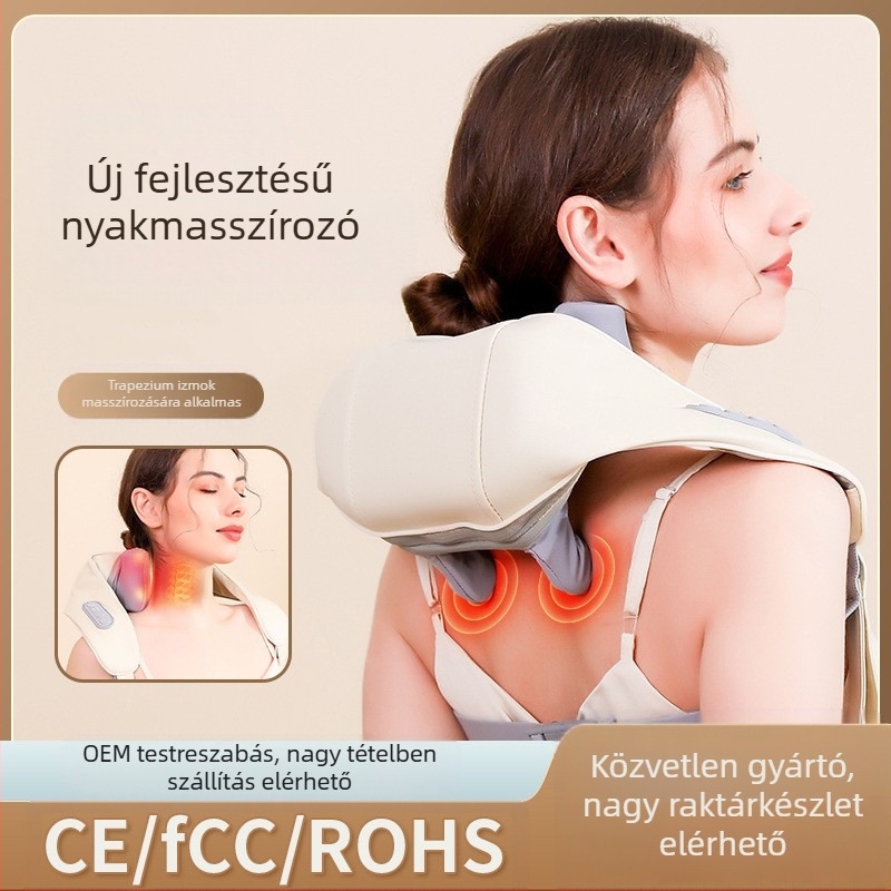 Nyaki gerinc masszírozó egész testre, infravörös terápiával, 6 masszázshéj, újratölthető FZ-666 modell, időzítő, kábeles vezérlés, 3 fokozat