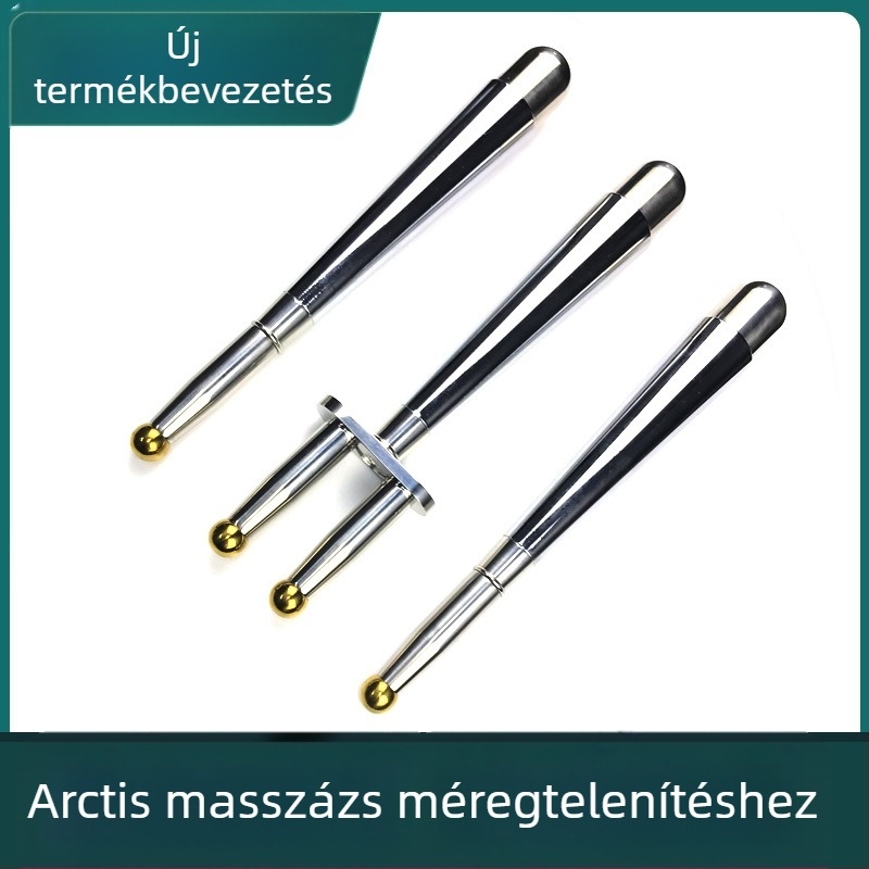 Mágneses villa masszázs eszköz meridián terápiához — rozsdamentes acél, körkörös masszázs fej, villa alak, nyaki alkalmazás, lépésmentes sebességszabályozás