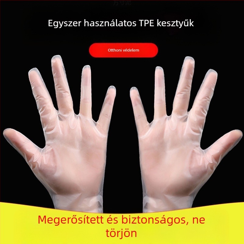 Egyszer használatos, vastagított élelmiszer-minőségű TPE kesztyűk cateringhez és a konyhához, csúszásmentes, logóval nyomtatva