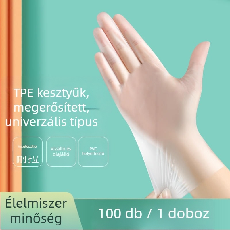 Egyszer használatos, vastagított élelmiszer-minőségű TPE kesztyűk cateringhez és a konyhához, csúszásmentes, logóval nyomtatva