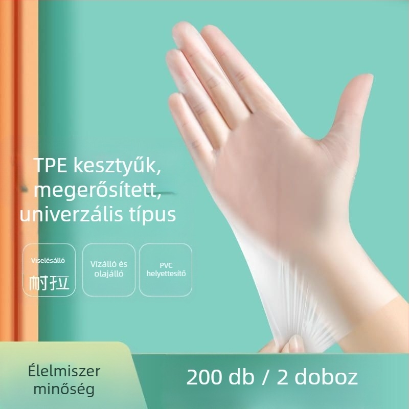 Egyszer használatos, vastagított élelmiszer-minőségű TPE kesztyűk cateringhez és a konyhához, csúszásmentes, logóval nyomtatva
