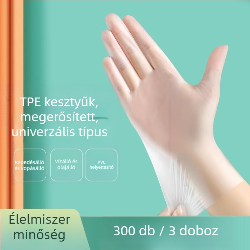 Egyszer használatos, vastagított élelmiszer-minőségű TPE kesztyűk cateringhez és a konyhához, csúszásmentes, logóval nyomtatva