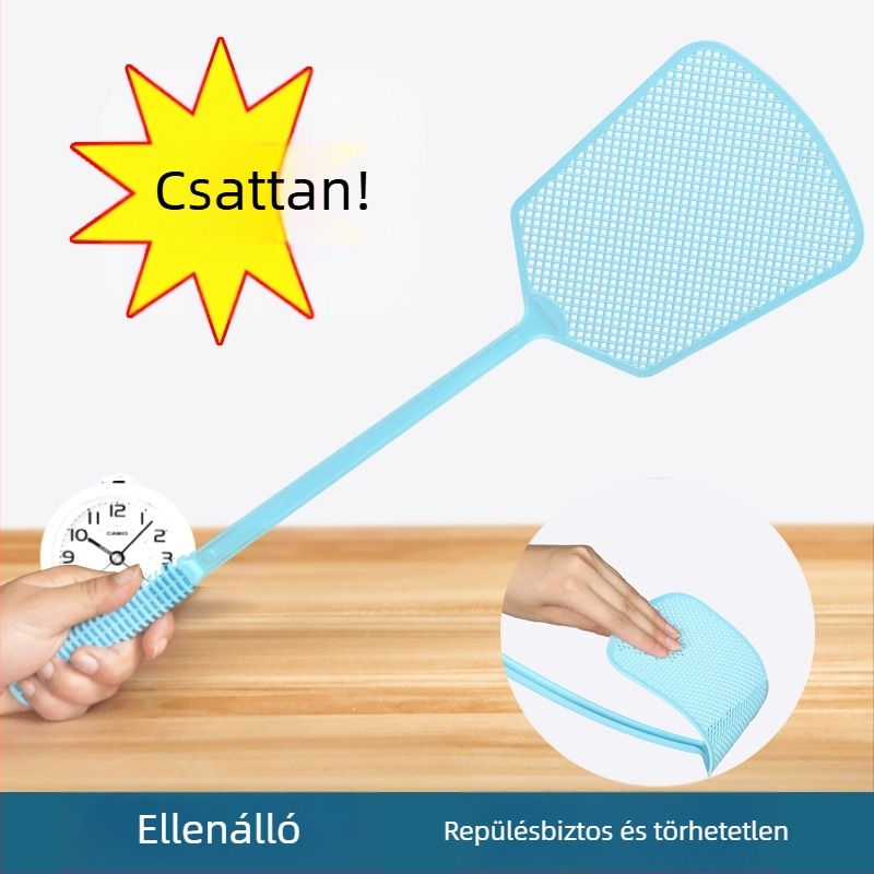 Műanyag légycsapó hosszú nyéllel, strapabíró, kézi működtetésű