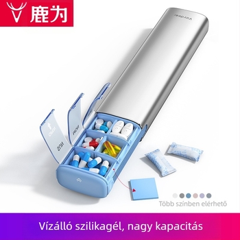 Alumíniumötvözetből készült hordozható gyógyszeres doboz, PB modell, fém felépítés, 14 rekesz, tömeg 406 g, hordozható kivitel