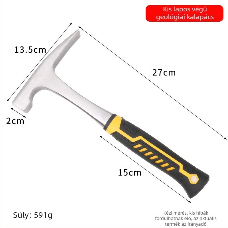 Geológiai kalapács lapos fejű kivitel, mangán‑acéls fej, acél nyél, 1 kg