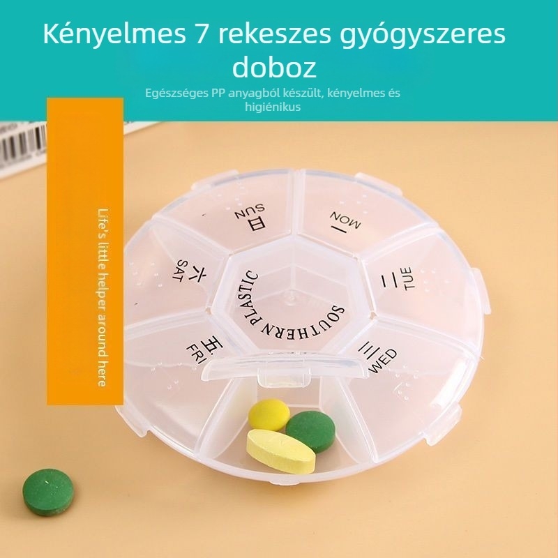 Hordozható tablettás doboz PP műanyagból, gyógyszerekhez, fedéllel, testreszabható