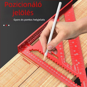 Alumíniumötvözetből készült háromszögvonalzó fameipari felhasználásra, angol/metrikus skálák, 90°-os szög, nagy precizitás