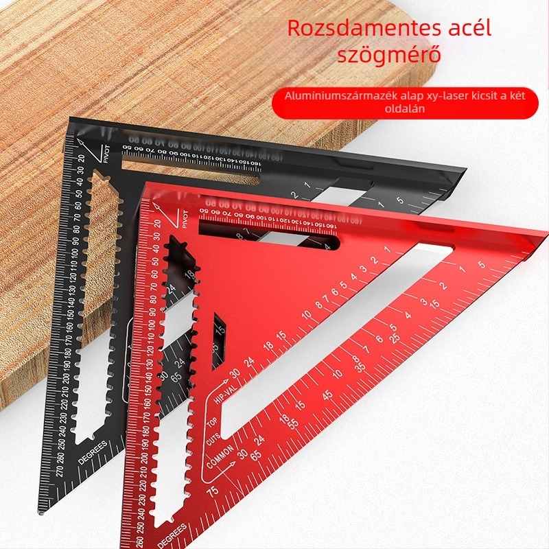 Alumíniumötvözetből készült háromszögvonalzó fameipari felhasználásra, angol/metrikus skálák, 90°-os szög, nagy precizitás
