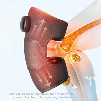 Térd párna masszírozó fűtéses terápiával, 3,7V akkumulátoros, intelligens hőmérséklet-szabályozás, fűtés 3. fokozat, 40–60°C hőmérséklet-tartomány