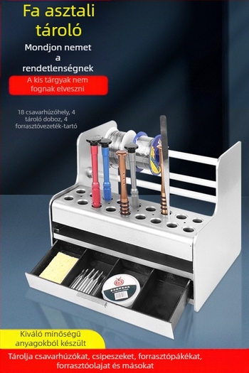 Fából készült csavarhúzó-tároló, multifunkcionális mobiltelefon-javító eszközök szervezője és munkapad