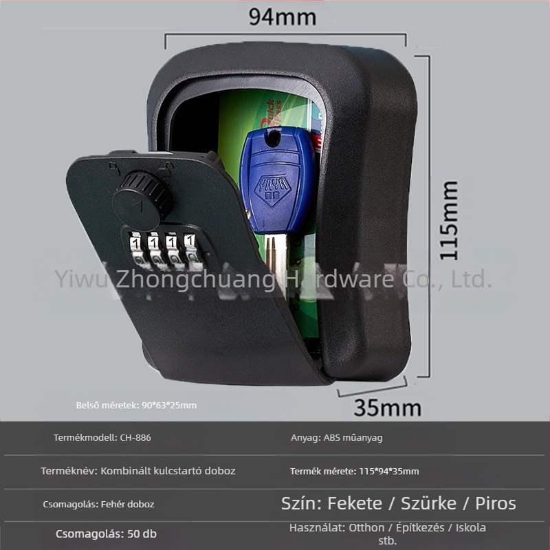 CH-828 ABS héjú tároló doboz mechanikus zárással - IP66 vízálló, acélkábel 54,5 cm