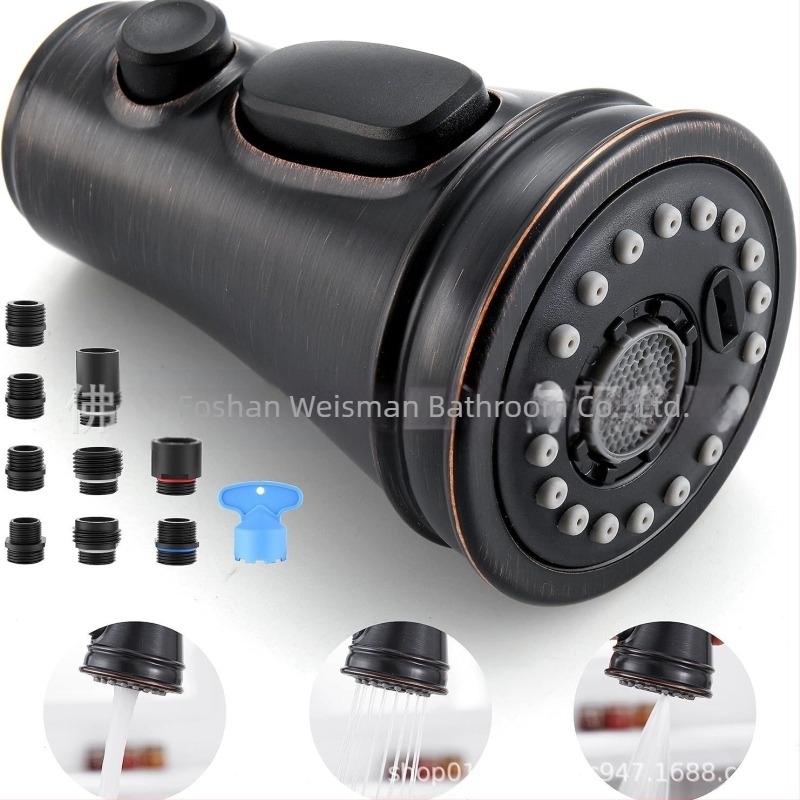 Konyhai kihúzható sprayfej — ABS anyag, egyszemélyes felépítés, spirálisan nyíló, kerámia korongos szeleptest, elektroplattolt felület, modern minimalista stílus