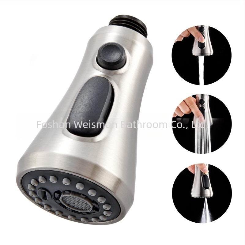 Konyhai kihúzható sprayfej — ABS anyag, egyszemélyes felépítés, spirálisan nyíló, kerámia korongos szeleptest, elektroplattolt felület, modern minimalista stílus