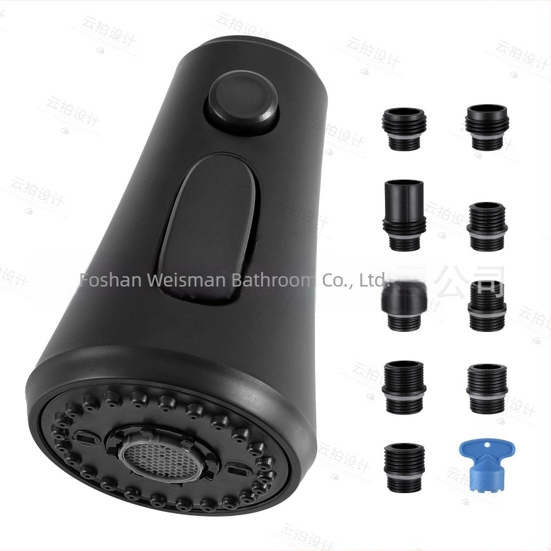 Konyhai kihúzható sprayfej — ABS anyag, egyszemélyes felépítés, spirálisan nyíló, kerámia korongos szeleptest, elektroplattolt felület, modern minimalista stílus