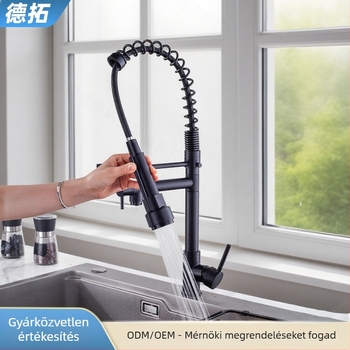 TH94158 Rézötvözetből készült kihúzható konyhai csaptelep, kerámiás szeleppel, meleg/hideg víz, 1/2\" csatlakozás