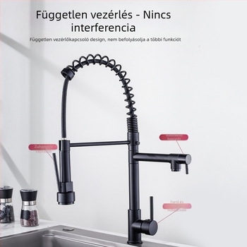 TH94158 Rézötvözetből készült kihúzható konyhai csaptelep, kerámiás szeleppel, meleg/hideg víz, 1/2\" csatlakozás