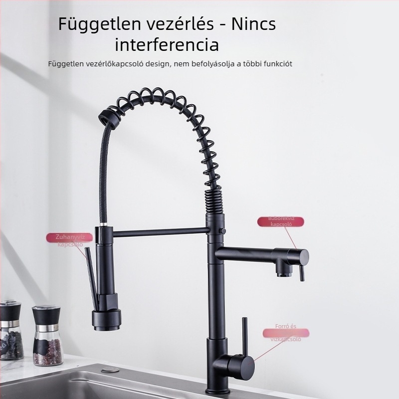 TH94158 Rézötvözetből készült kihúzható konyhai csaptelep, kerámiás szeleppel, meleg/hideg víz, 1/2\" csatlakozás