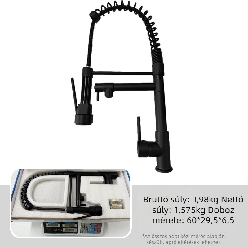 TH94158 Rézötvözetből készült kihúzható konyhai csaptelep, kerámiás szeleppel, meleg/hideg víz, 1/2\" csatlakozás