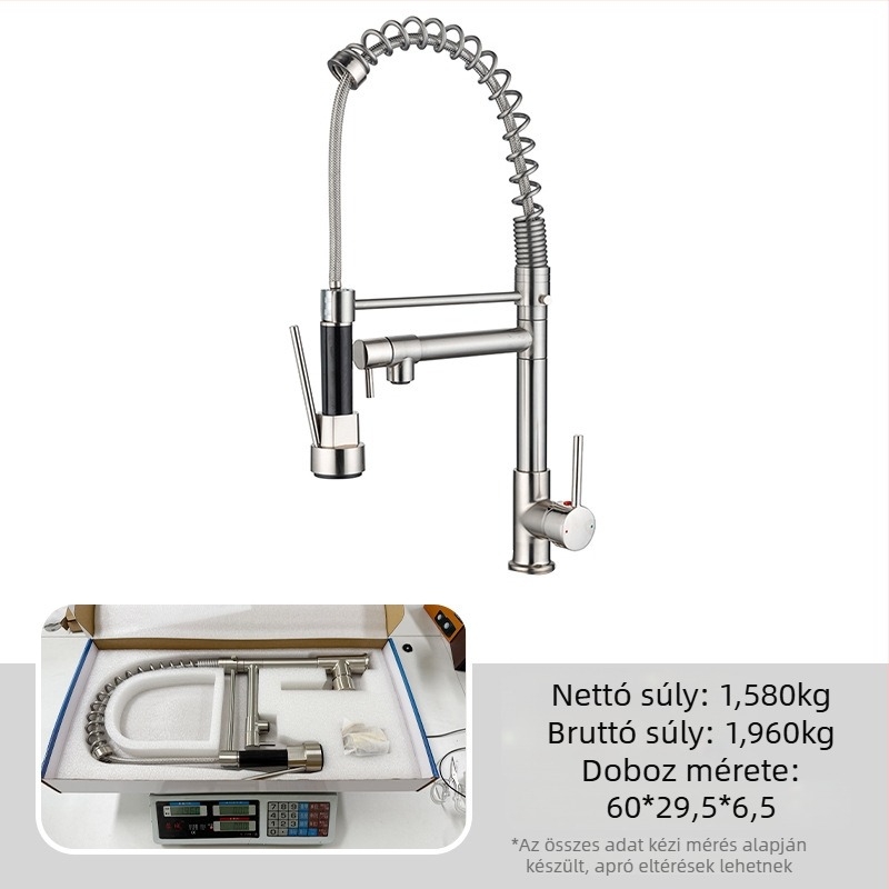 TH94158 Rézötvözetből készült kihúzható konyhai csaptelep, kerámiás szeleppel, meleg/hideg víz, 1/2\" csatlakozás