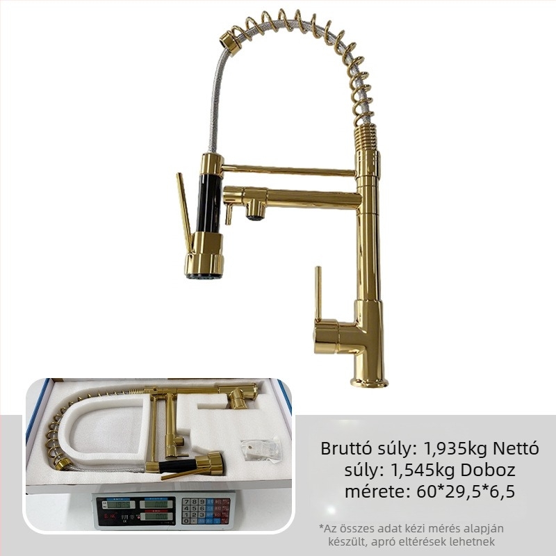 TH94158 Rézötvözetből készült kihúzható konyhai csaptelep, kerámiás szeleppel, meleg/hideg víz, 1/2\" csatlakozás