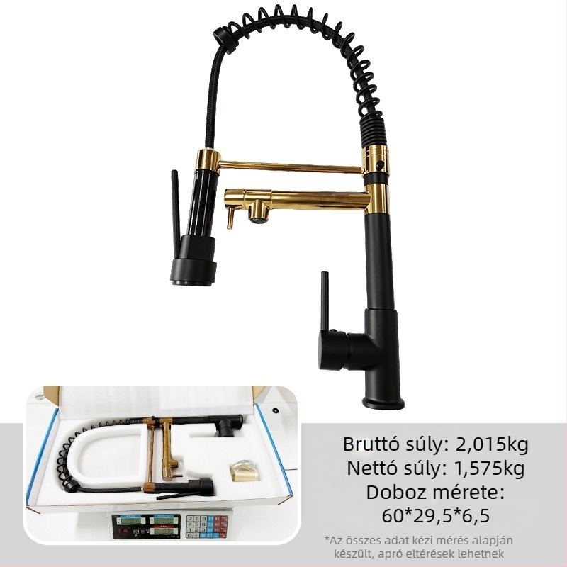 TH94158 Rézötvözetből készült kihúzható konyhai csaptelep, kerámiás szeleppel, meleg/hideg víz, 1/2\" csatlakozás