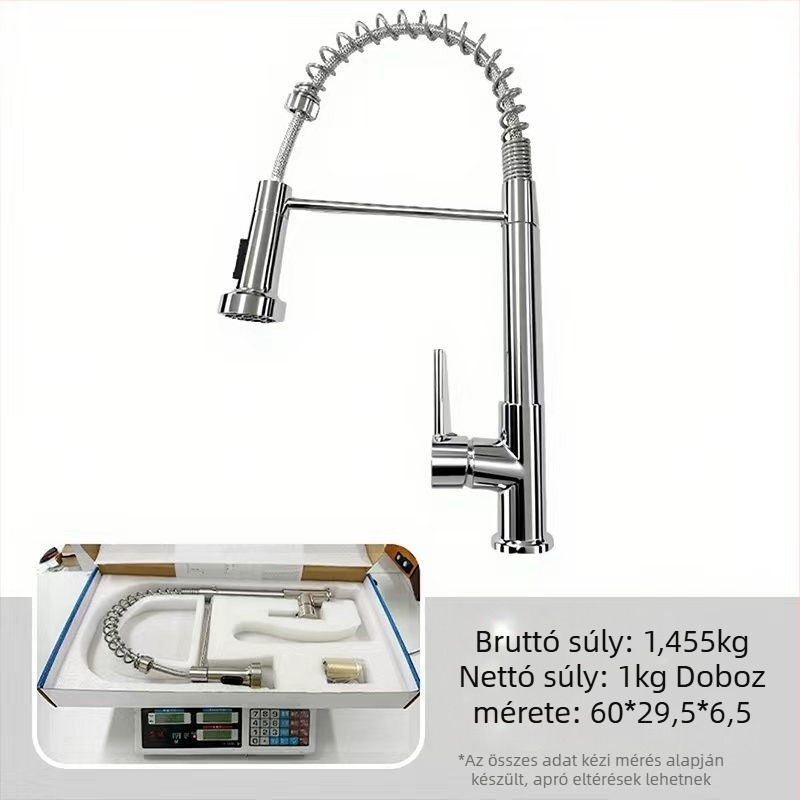 TH94158 Rézötvözetből készült kihúzható konyhai csaptelep, kerámiás szeleppel, meleg/hideg víz, 1/2\" csatlakozás