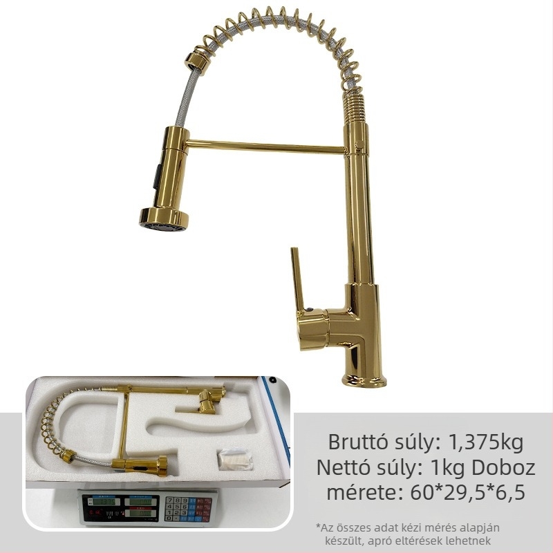 TH94158 Rézötvözetből készült kihúzható konyhai csaptelep, kerámiás szeleppel, meleg/hideg víz, 1/2\" csatlakozás