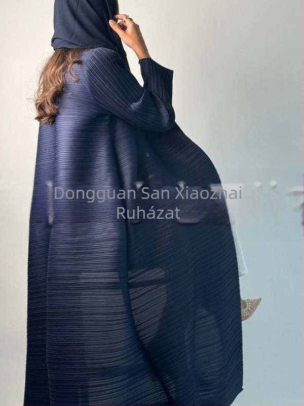 Arab abaya fodrozott mintával, hosszú ujjú, hosszított fazon, kötőzáras záródás