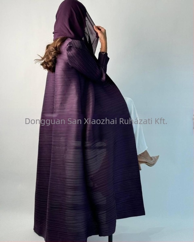 Arab abaya fodrozott mintával, hosszú ujjú, hosszított fazon, kötőzáras záródás